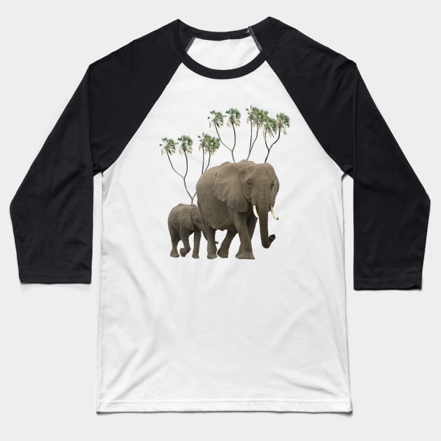 Elephant Mama + Baby + Doumpalms - Africa Baseball T-Shirt by T-SHIRTS UND MEHR